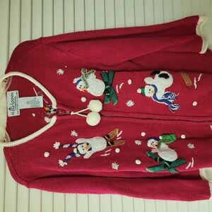 Red Snowman Cardigan Sweater